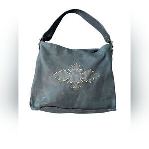 Tylie Malibu Purse Distressed Black Studed Design With Metal And Leather Strap